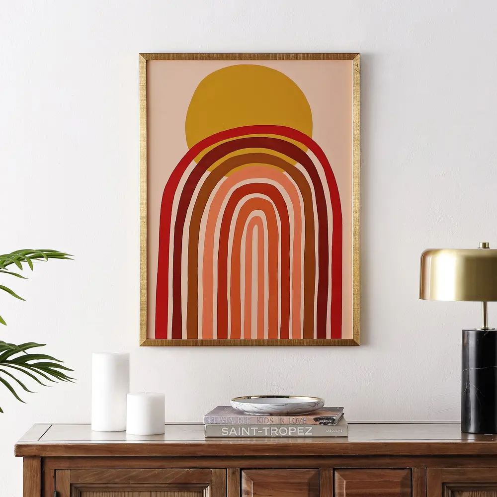 Here Comes The Sun, 18 X 24 Inch, Pink / Gold, Framed Wall Art