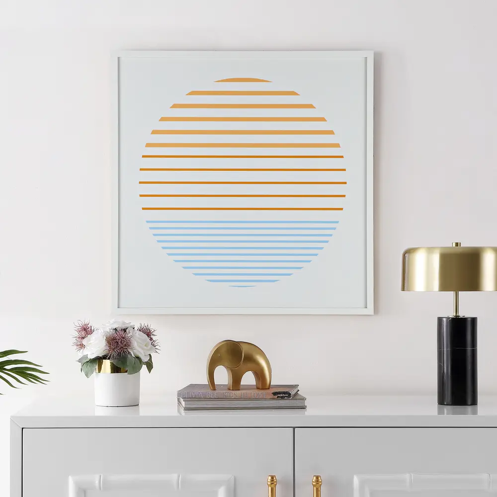 Linear Horizon, 24 X 24 Inch, Orange / Ivory, Framed Wall Art