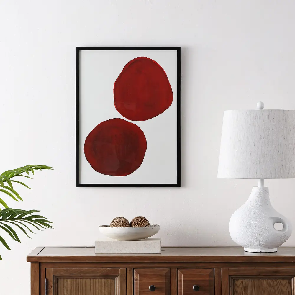 Twin Suns, 18 X 24 Inch, Red / Ivory, Framed Wall Art