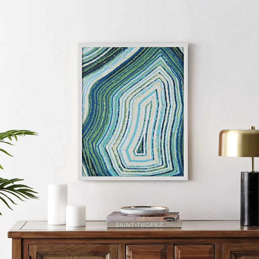 Emerald Resonance, 16 X 20 Inch, Blue / Spring Green, Framed Wall Art