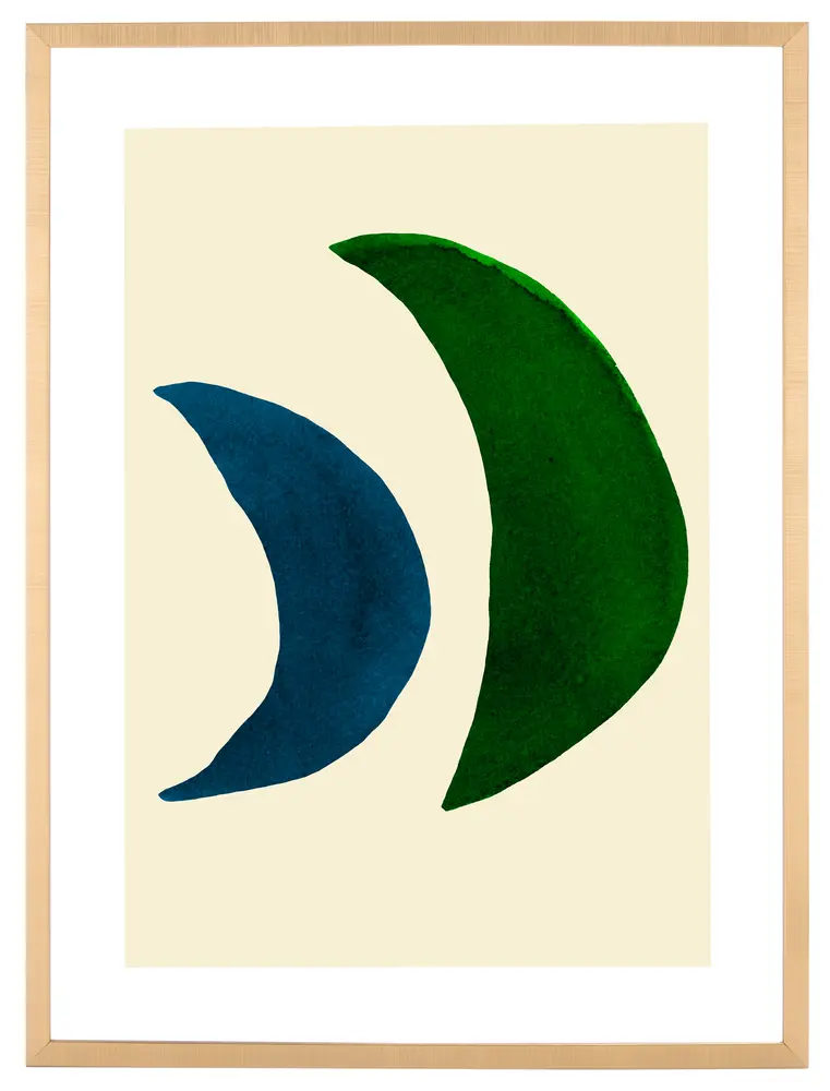 Twin Moons, 18 X 24 Inch, Denim/Green, Framed Wall Art