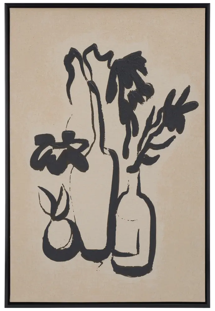 Inky Arrangement, 24 X 36, Antique Ivory/Black, Framed Wall Art