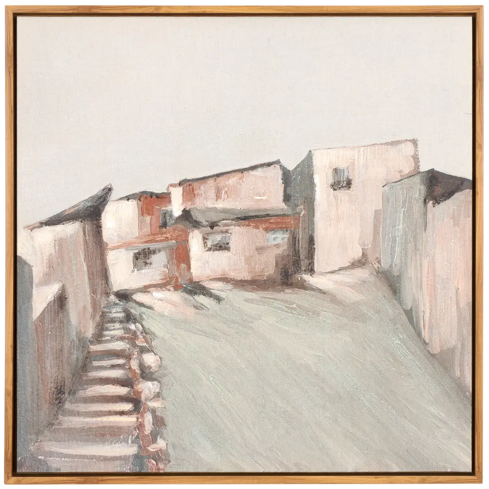 Avlaki  , 24 X 24. Blue/Brown, Linen/Ps/Mdf, Framed Linen Canvas