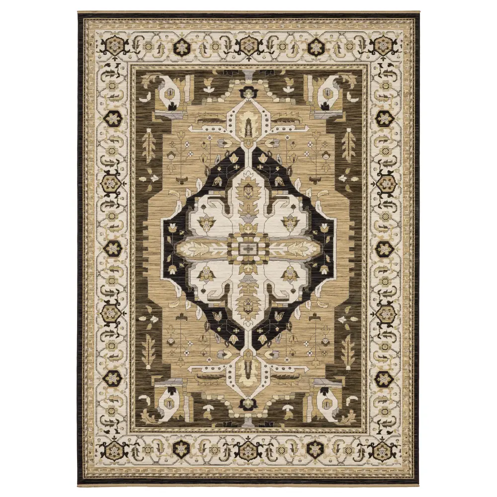 Acacia ACA08 Tan/ Black Indoor Area Rug - 7'10
