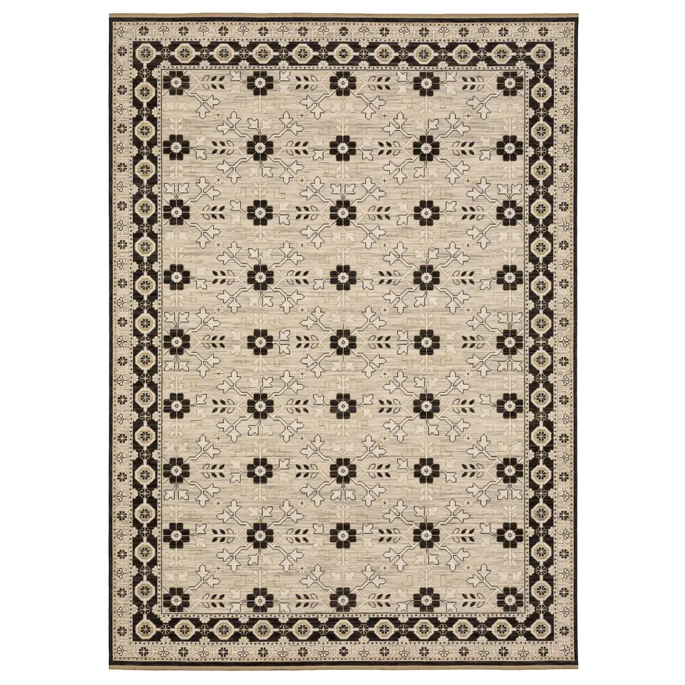 Acacia ACA09 Beige/ Black Indoor Area Rug - 6'7