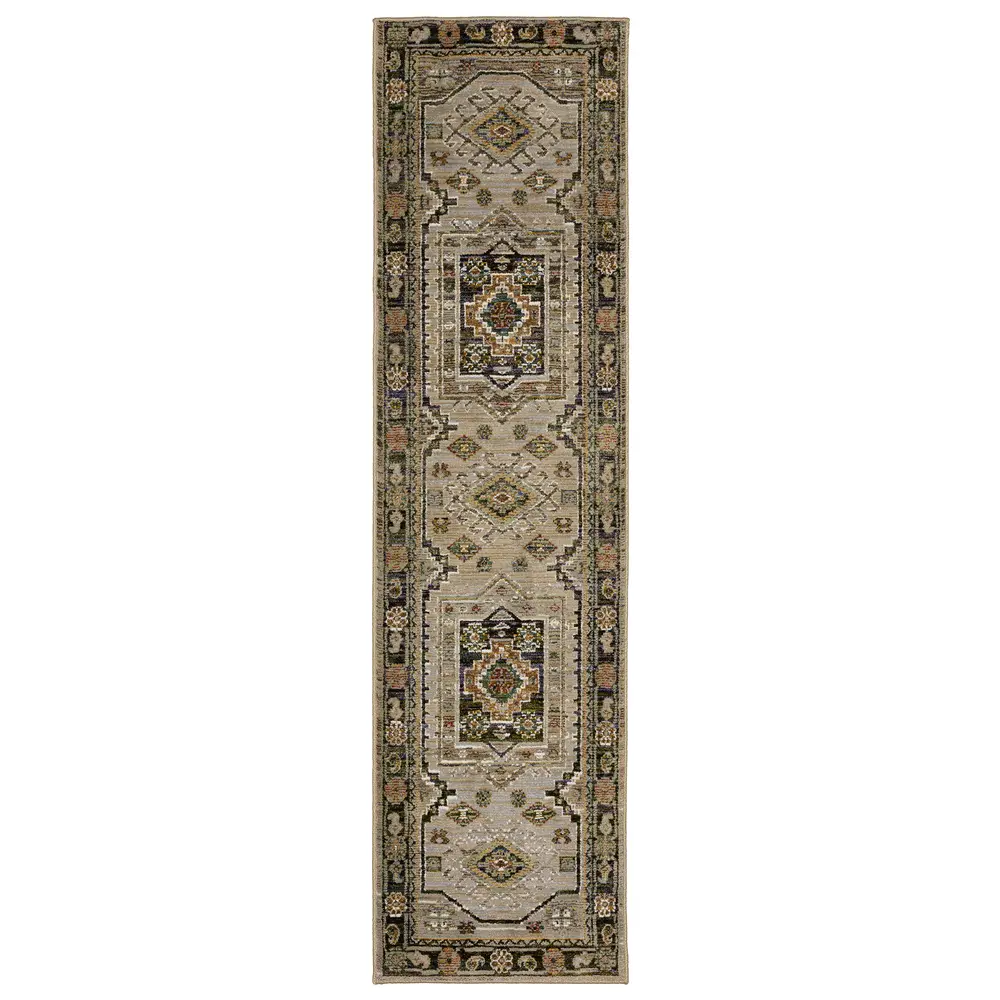 Andorra 2442D Grey/ Green Indoor Area Rug - 2'3