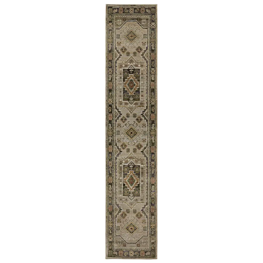 Andorra 2442D Grey/ Green Indoor Area Rug - 2'6