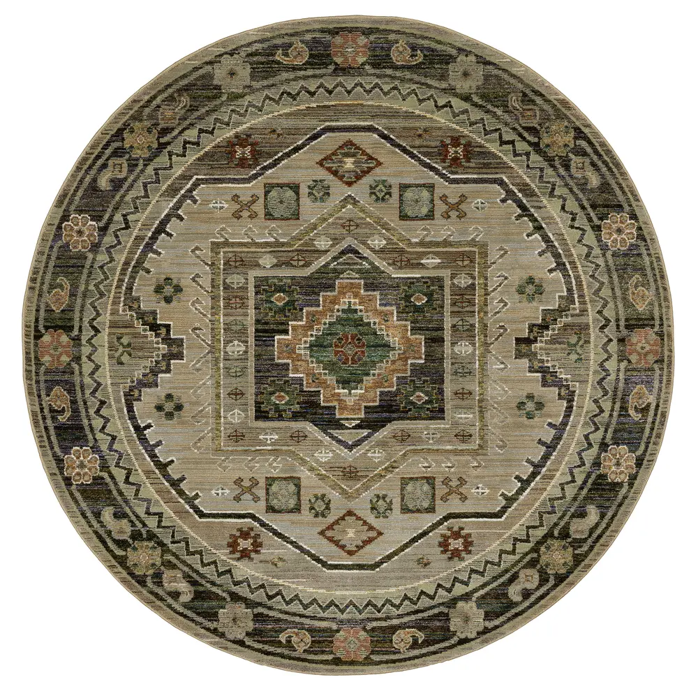 Andorra 2442D Grey/ Green Indoor Area Rug - 7'10