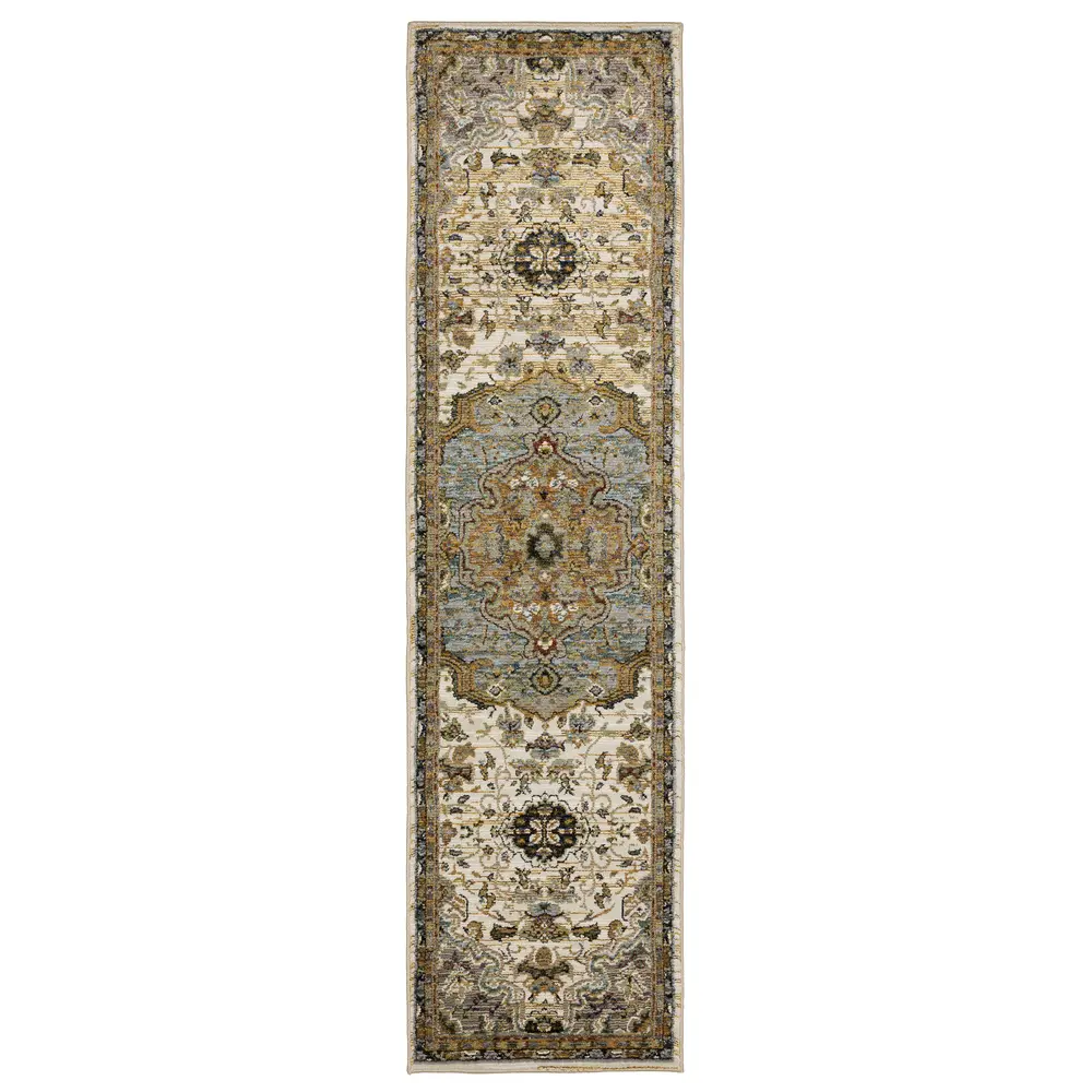 Andorra 2451B Ivory/ Blue Indoor Area Rug - 2'3