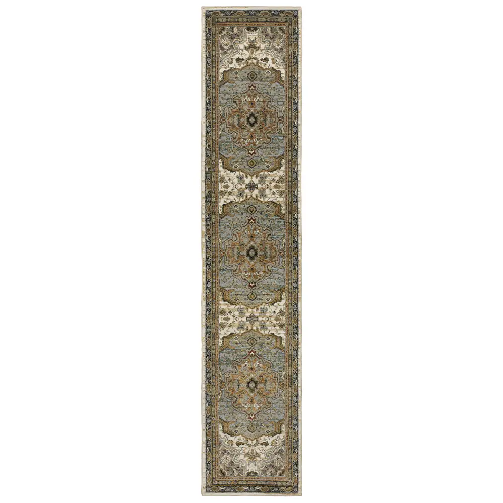 Andorra 2451B Ivory/ Blue Indoor Area Rug - 2'6