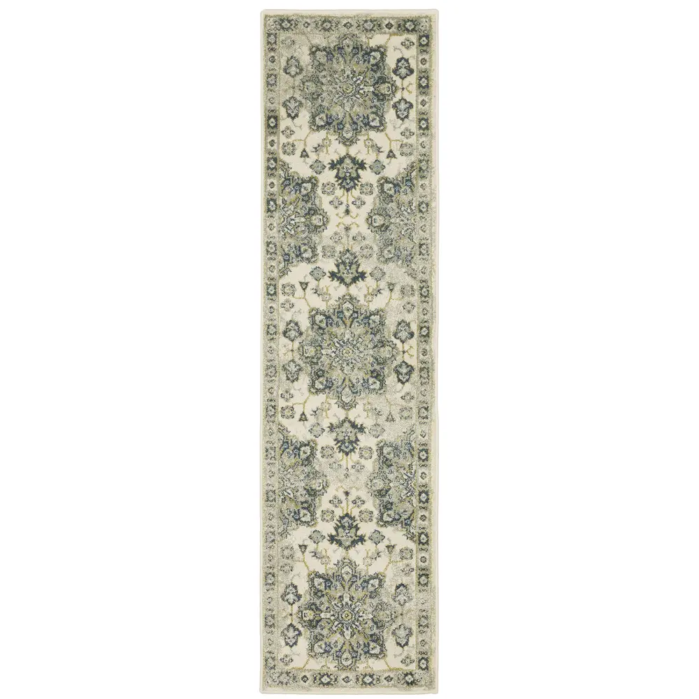 Branson BR04B Ivory/ Blue Indoor Area Rug - 1'10