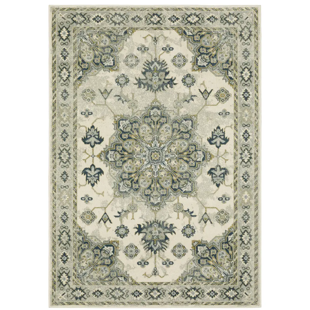 Branson BR04B Ivory/ Blue Indoor Area Rug - 6'7