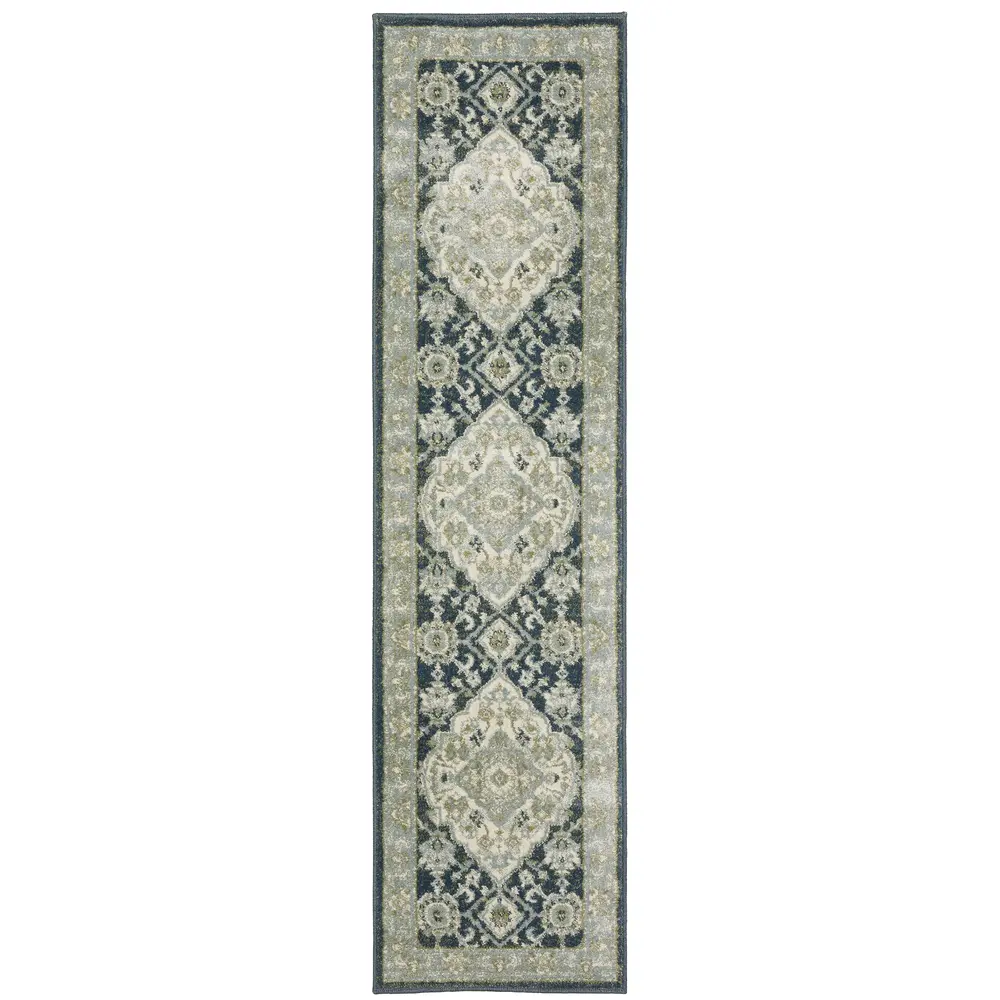 Branson BR05A Teal Blue/ Ivory Indoor Area Rug - 1'10