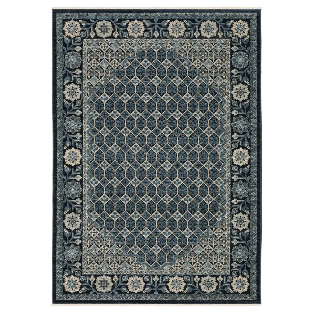 Capella CAP03 Deep Blue/ Ivory Indoor Area Rug - 9'10