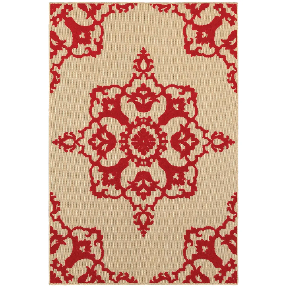 Cayman 097R9 Sand/ Red Indoor/Outdoor Area Rug - 3'10