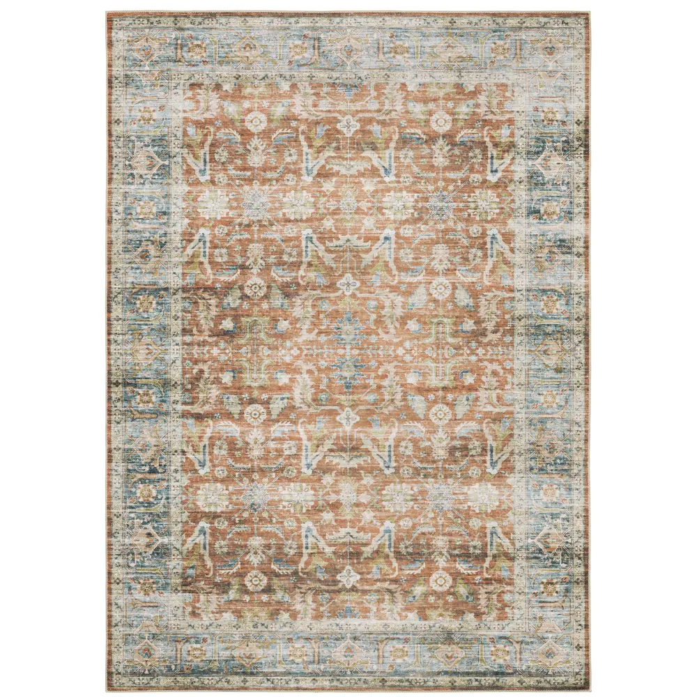 Charleston CHA04 Rust/ Blue Indoor Area Rug - 5' x 7'