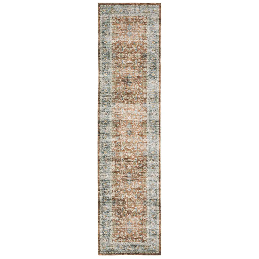 Charleston CHA04 Rust/ Blue Indoor Area Rug - 2' x 8'