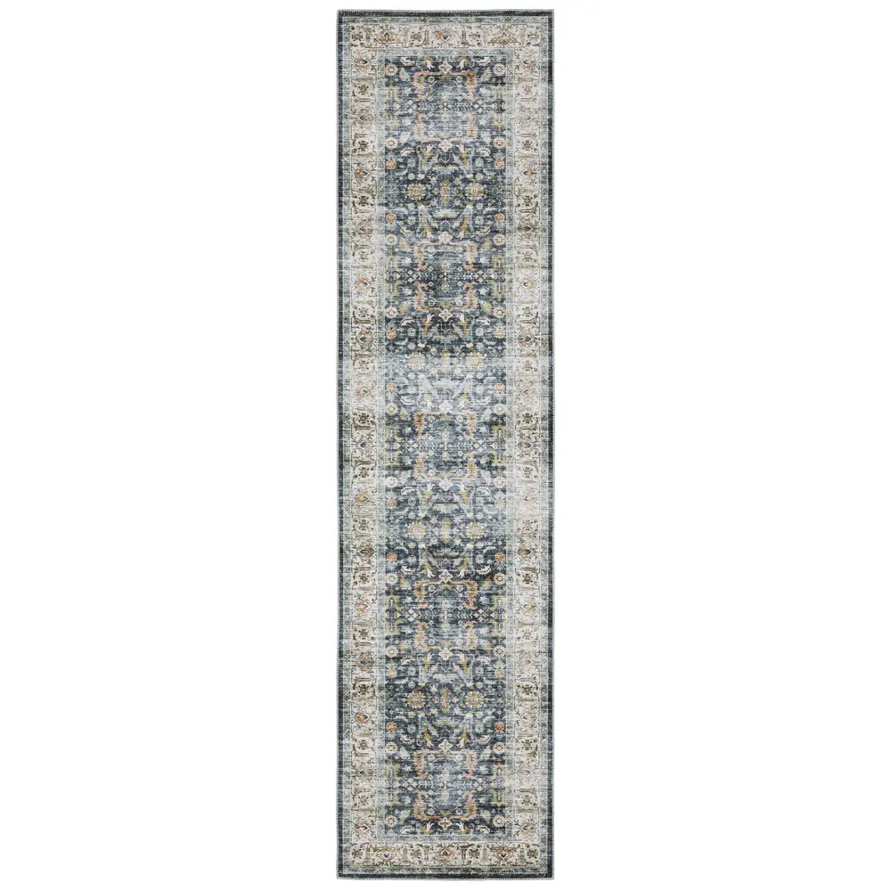 Charleston CHA05 Blue/ Gold Indoor Area Rug - 2' x 8'