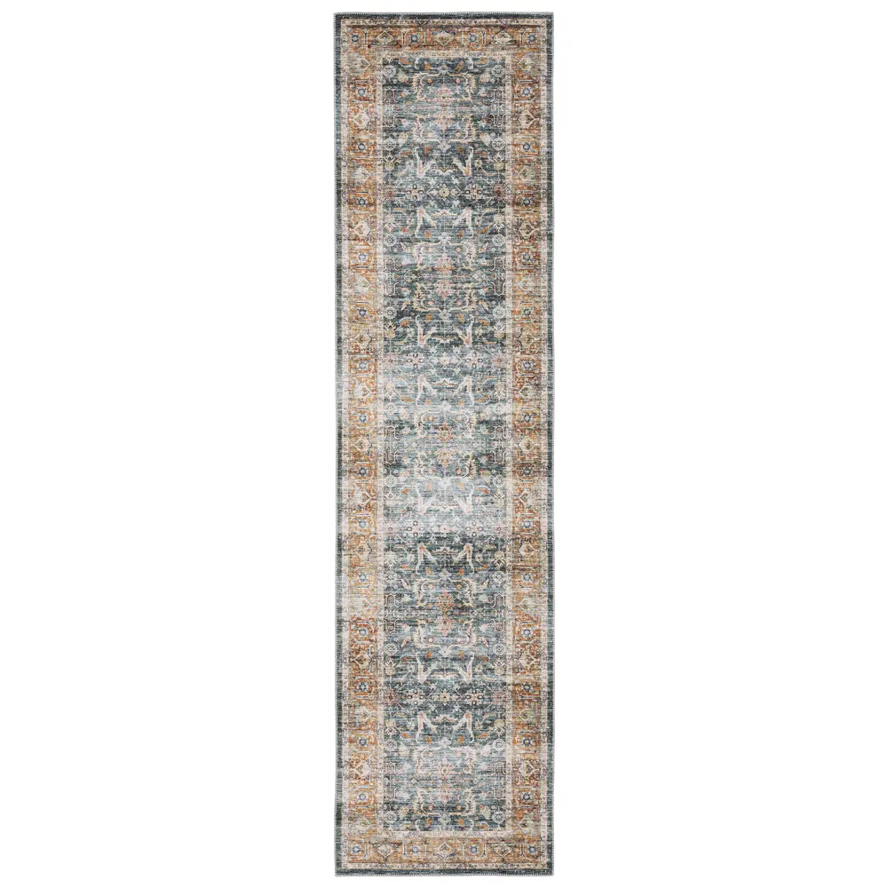 Charleston CHA06 Blue/ Rust Indoor Area Rug - 2' x 8'