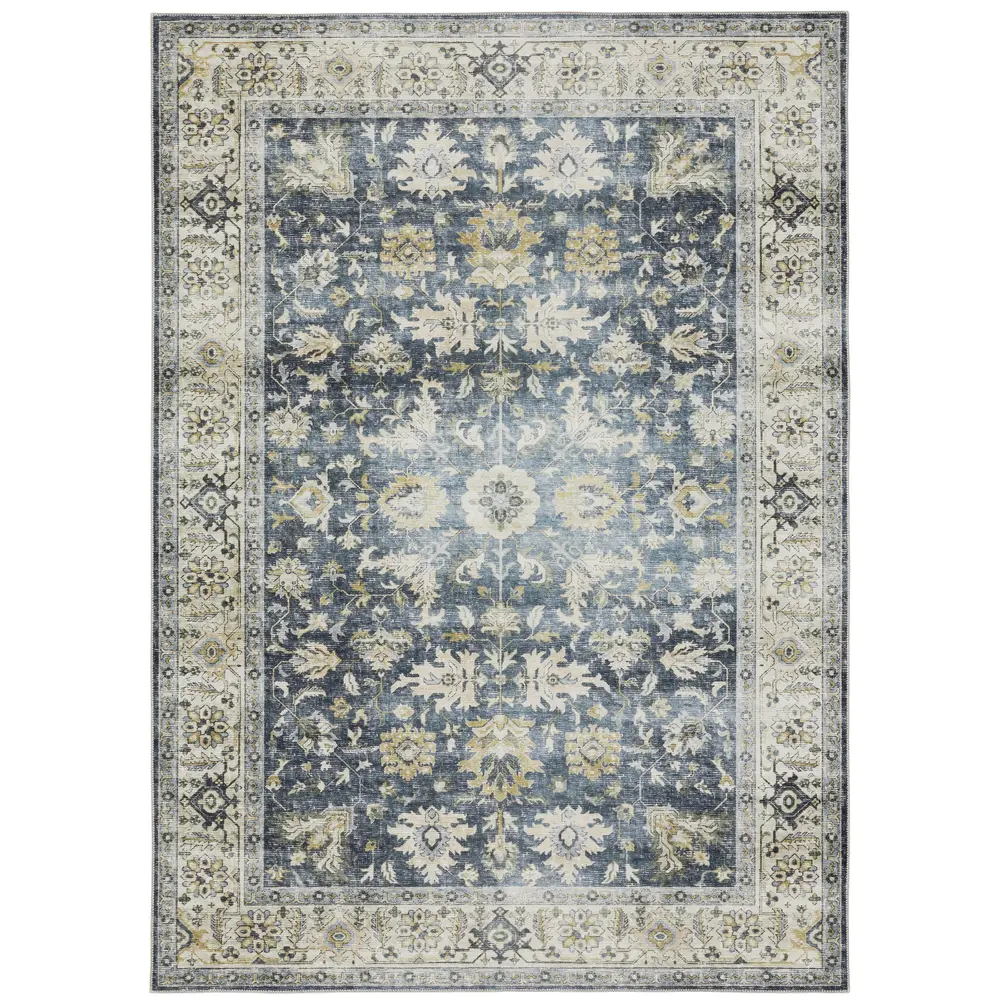 Charleston CHA08 Blue/ Gold Indoor Area Rug - 3'6