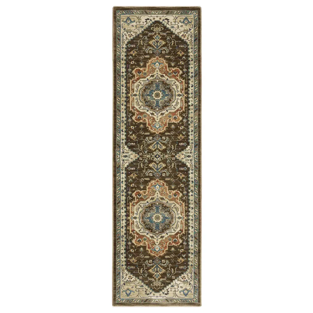 Francesca FR09M Brown/ Orange Indoor Area Rug - 2'3
