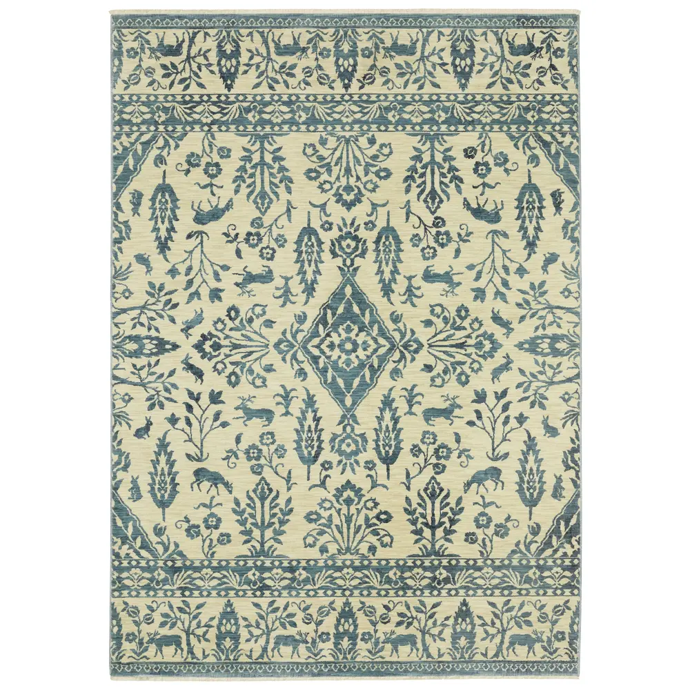 Francesca FR08H Ivory/ Blue Indoor Area Rug - 9'10