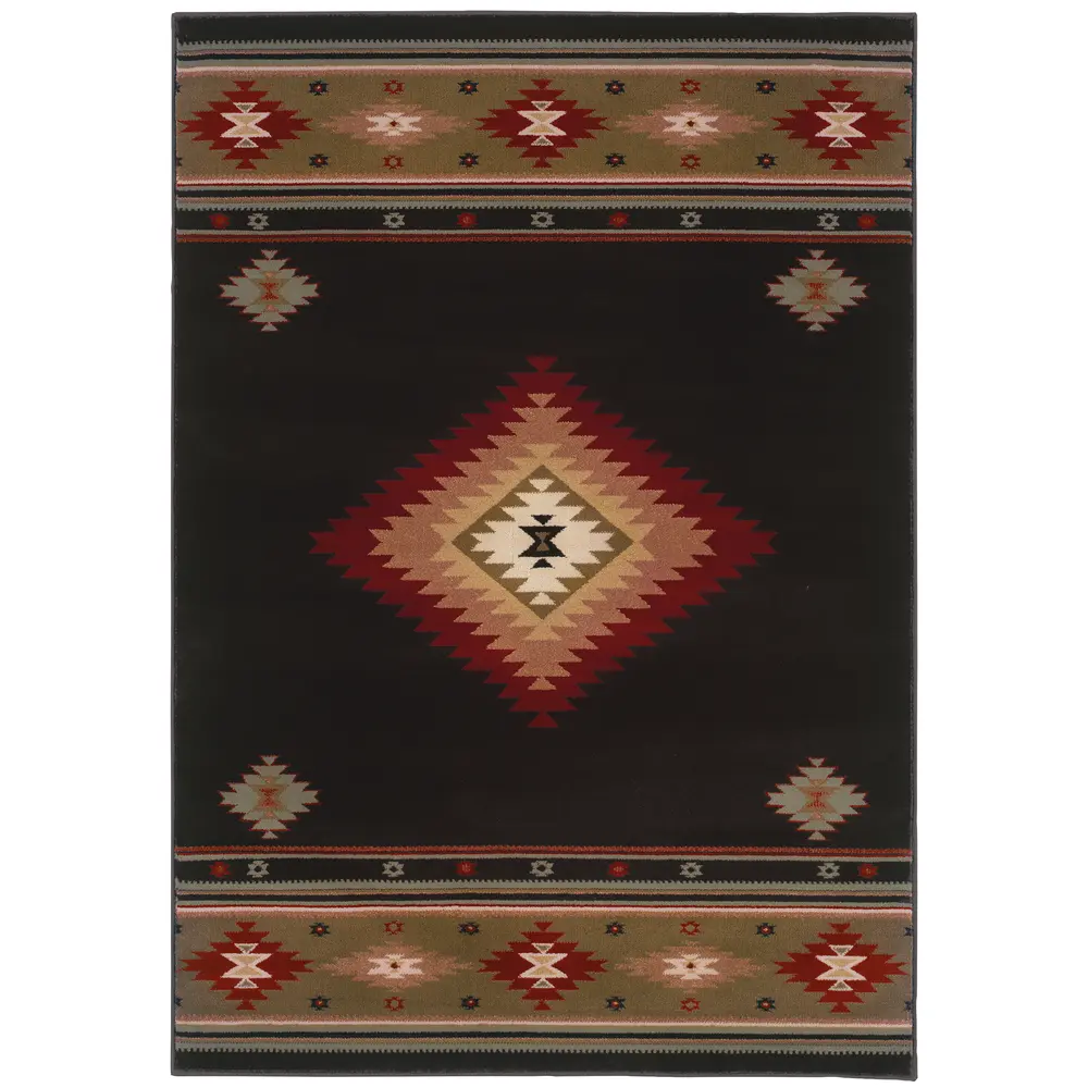 Hudson 087G1 Black/ Green Indoor Area Rug - 1'10