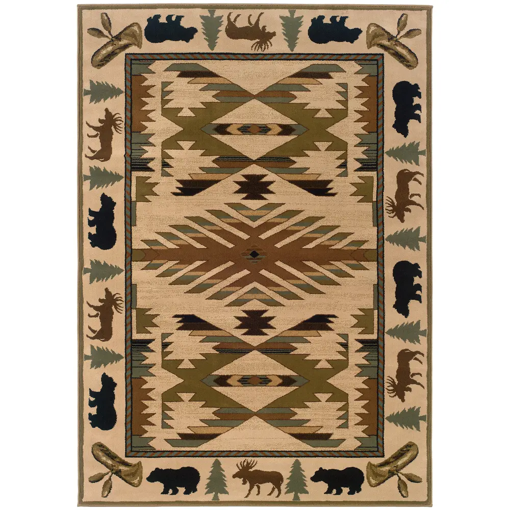 Hudson 1072A Ivory/ Green Indoor Area Rug - 1'10
