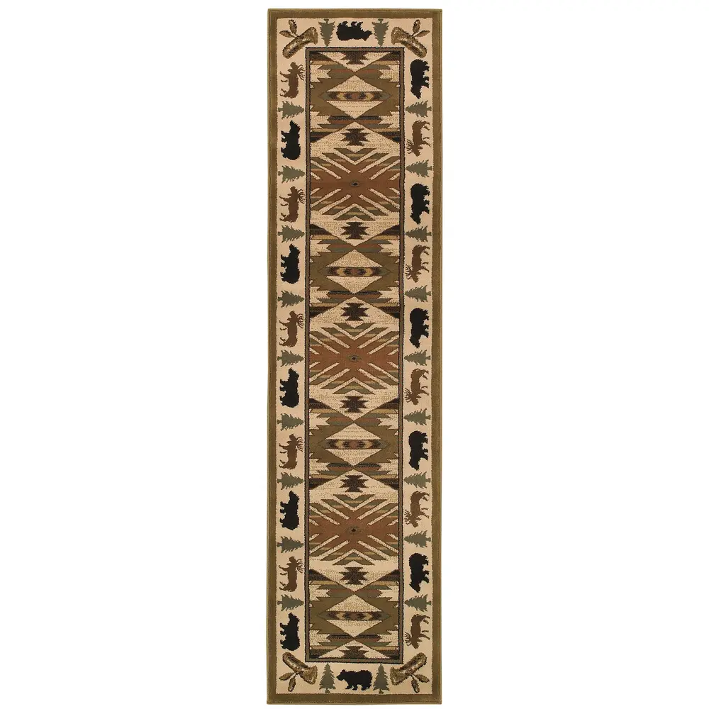 Hudson 1072A Ivory/ Green Indoor Area Rug - 1'10