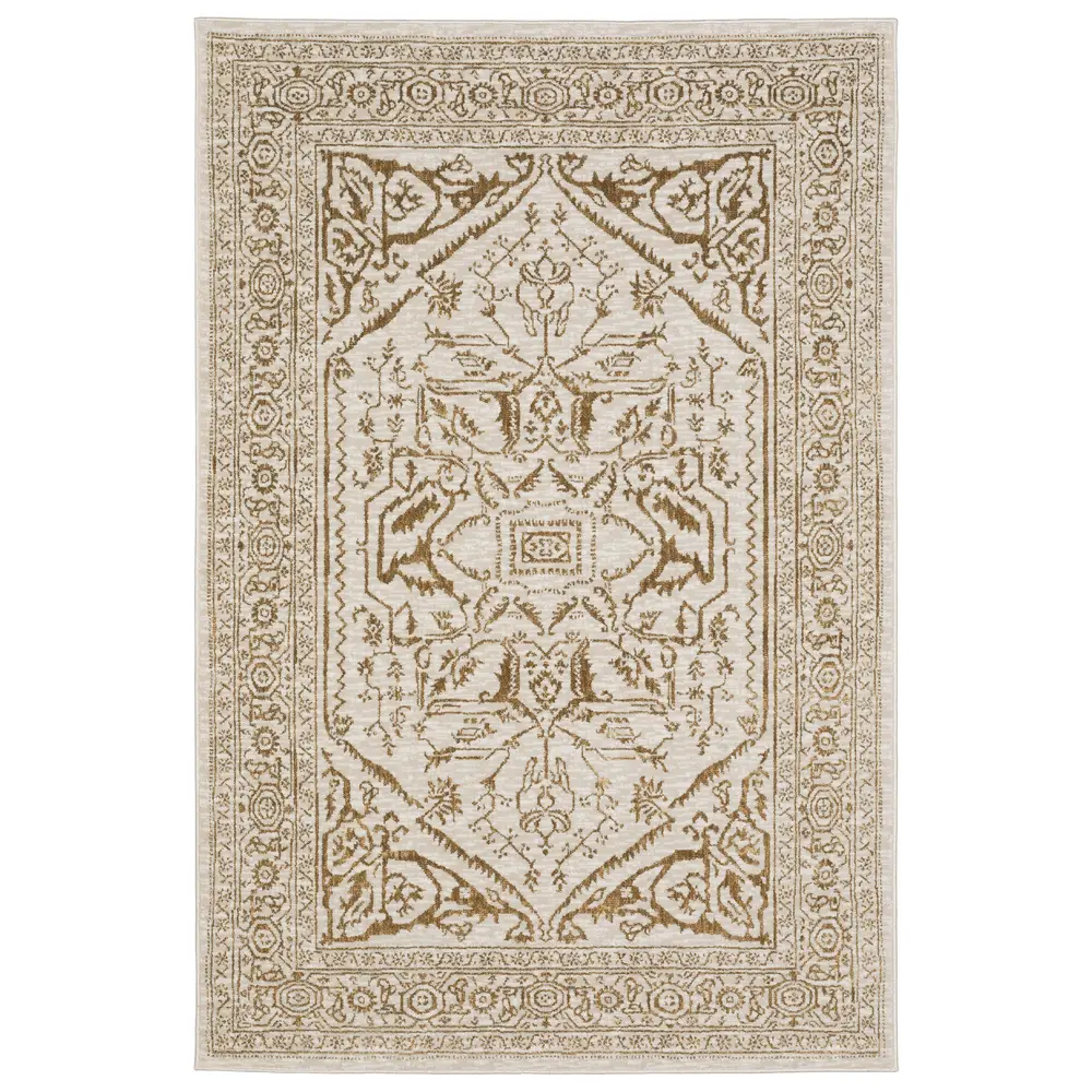 Intrigue INT03 Ivory/ Gold Indoor Area Rug - 3'10