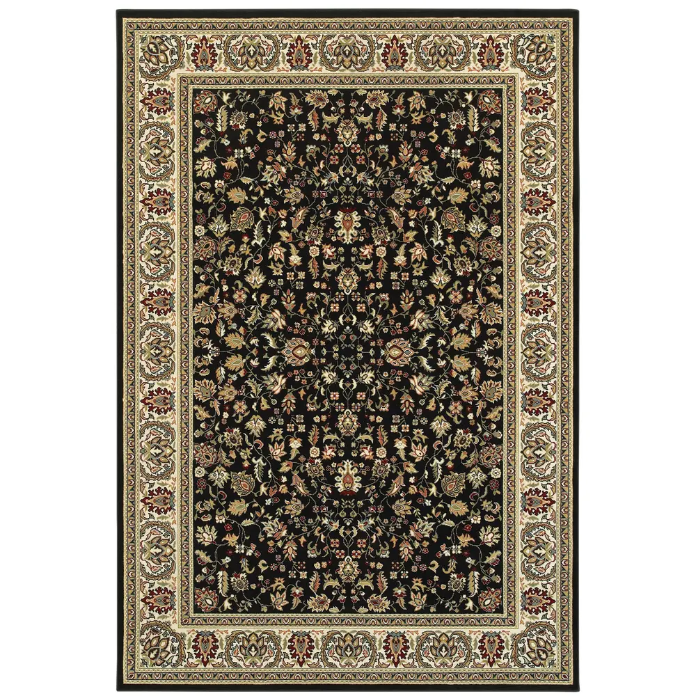 Kashan 108B1 Black/ Ivory Indoor Area Rug - 5'3