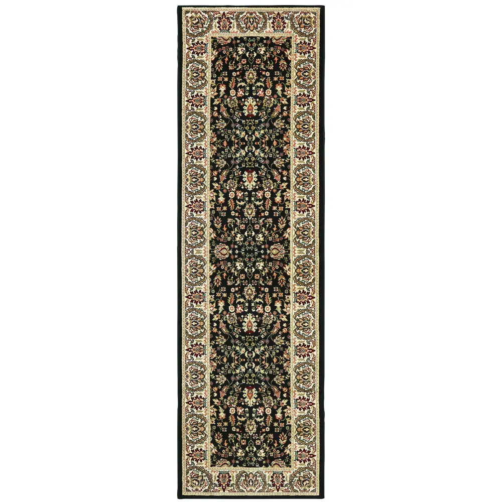 Kashan 108B1 Black/ Ivory Indoor Area Rug - 2'3