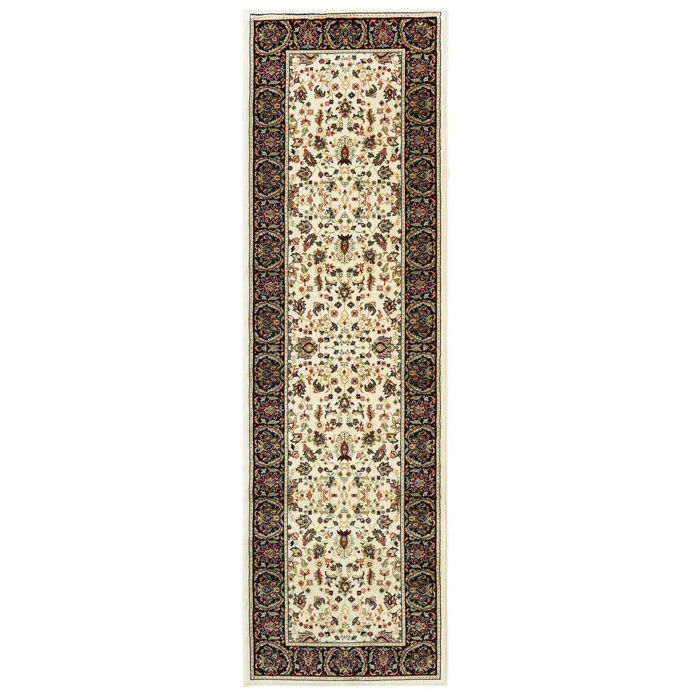 Kashan 108X1 Ivory/ Black Indoor Area Rug - 2'3