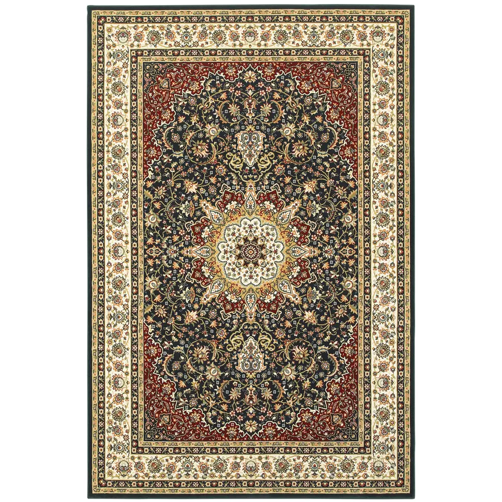 Kashan 119U1 Navy/ Ivory Indoor Area Rug - 3'10