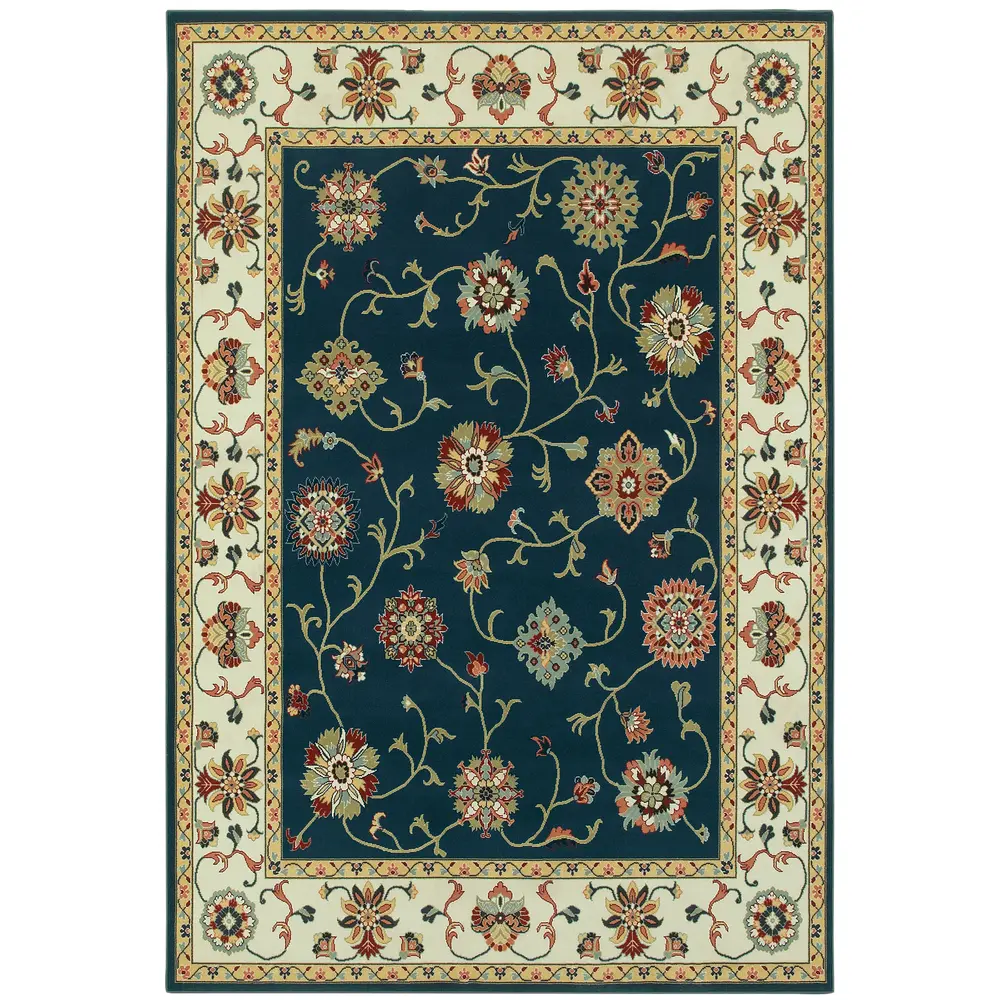 Kashan 2336B Navy/ Ivory Indoor Area Rug - 9'10