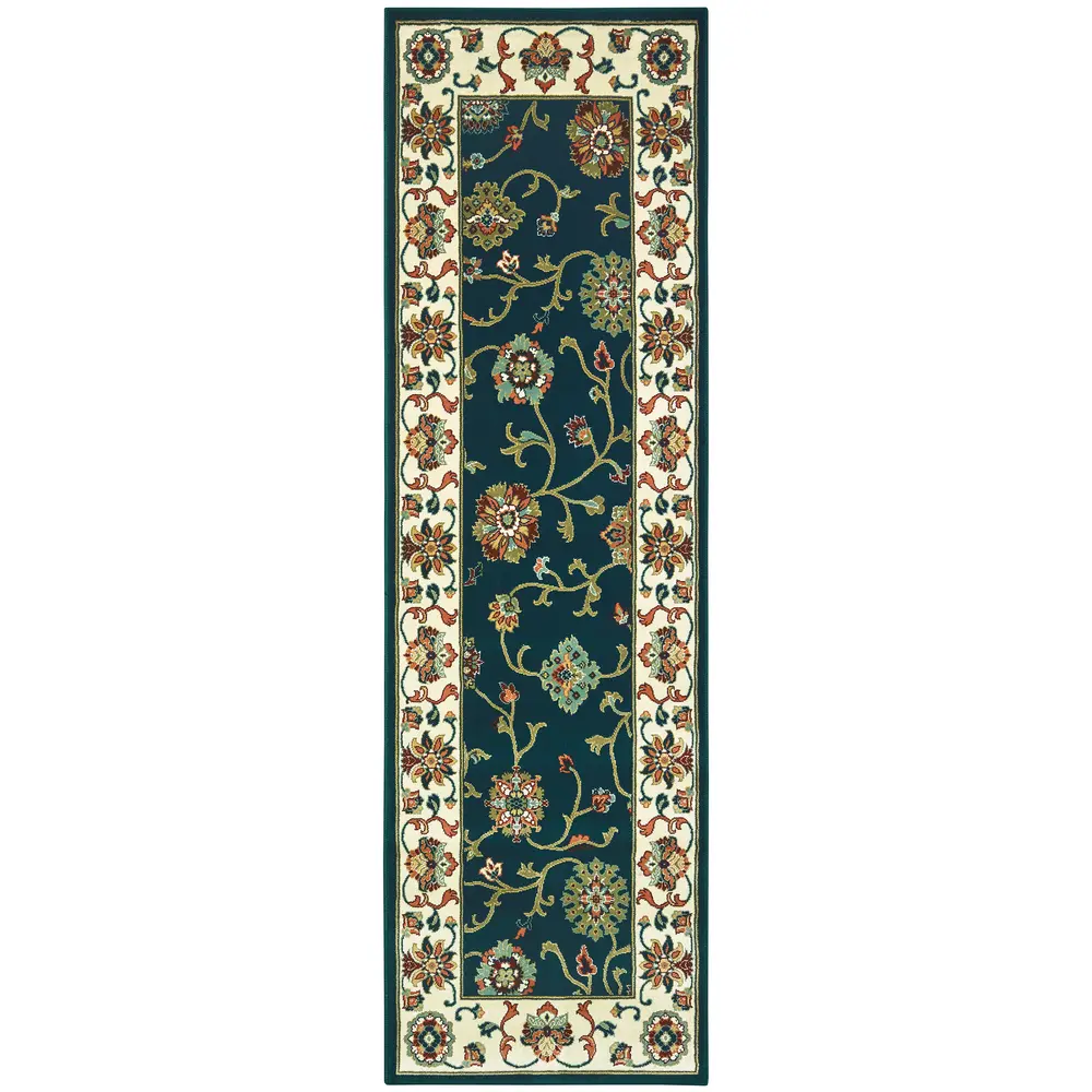 Kashan 2336B Navy/ Ivory Indoor Area Rug - 2'3