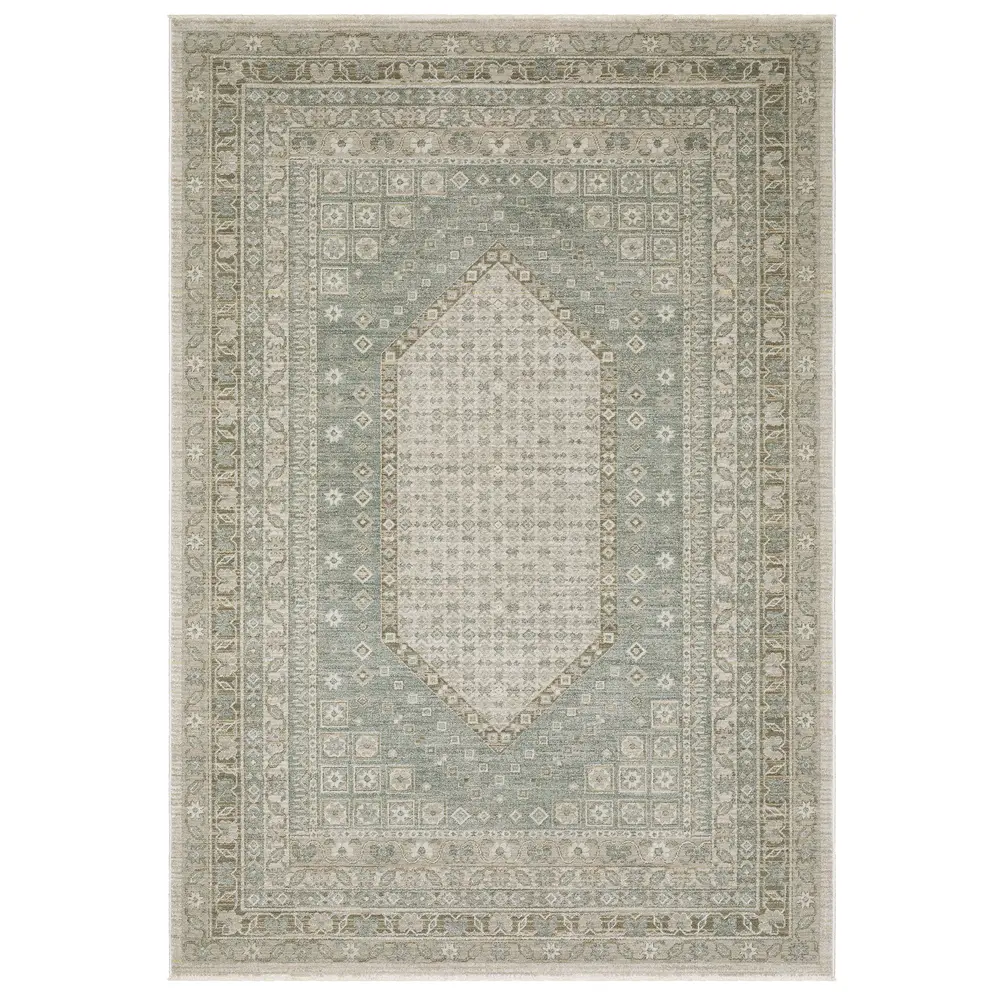 Keaton KEA08 Beige/ Green Indoor Area Rug - 5'3