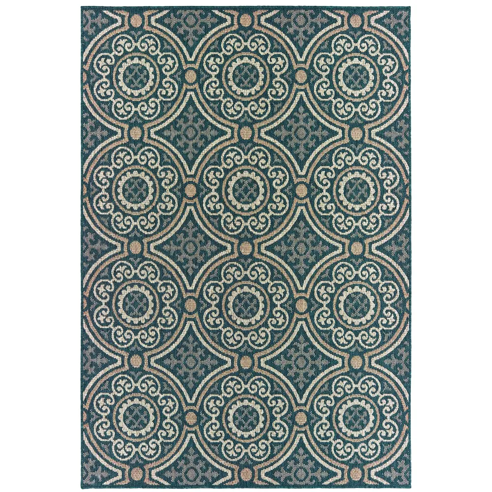 Latitude 609B3 Teal/ Grey Indoor/Outdoor Area Rug - 5'3