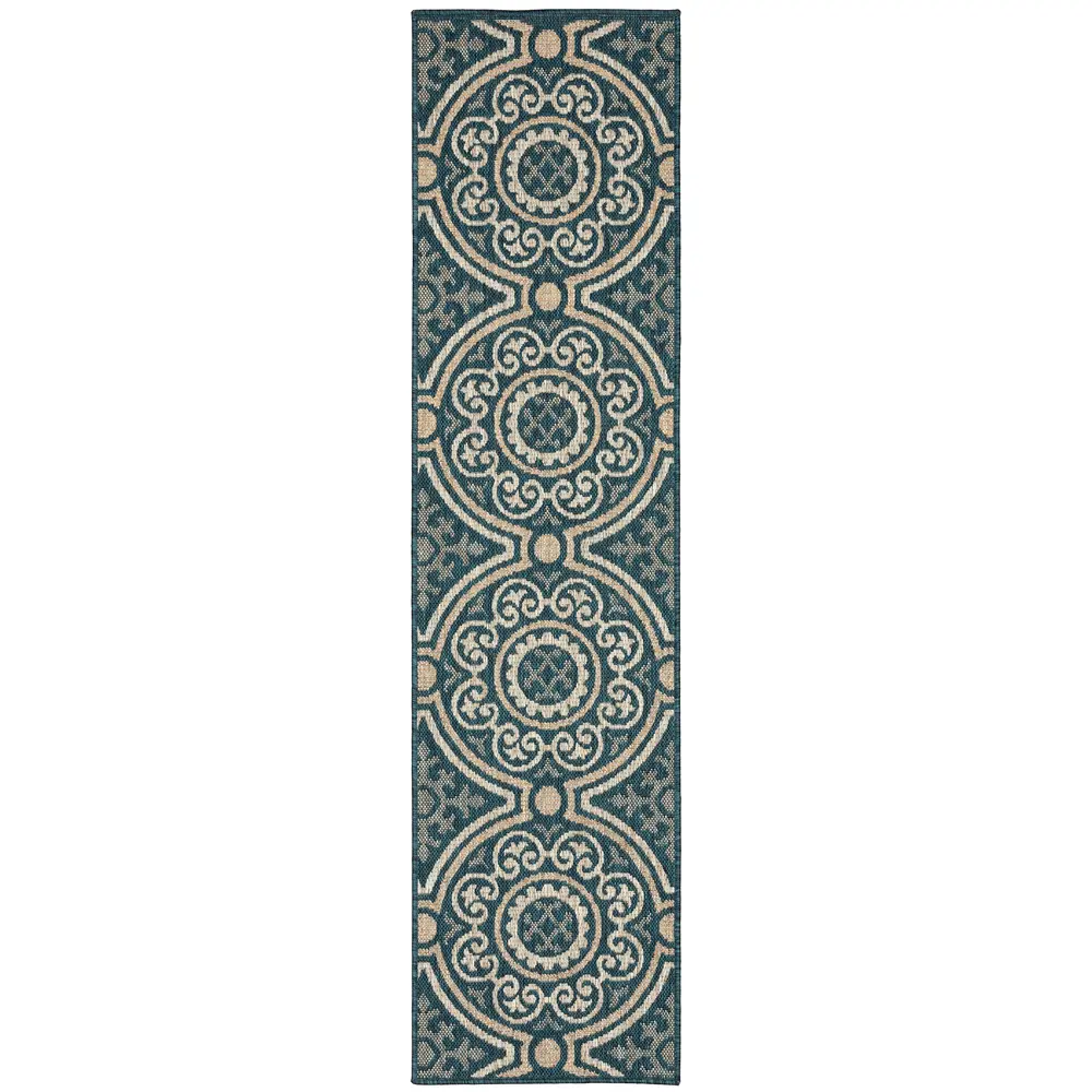 Latitude 609B3 Teal/ Grey Indoor/Outdoor Area Rug - 1'10