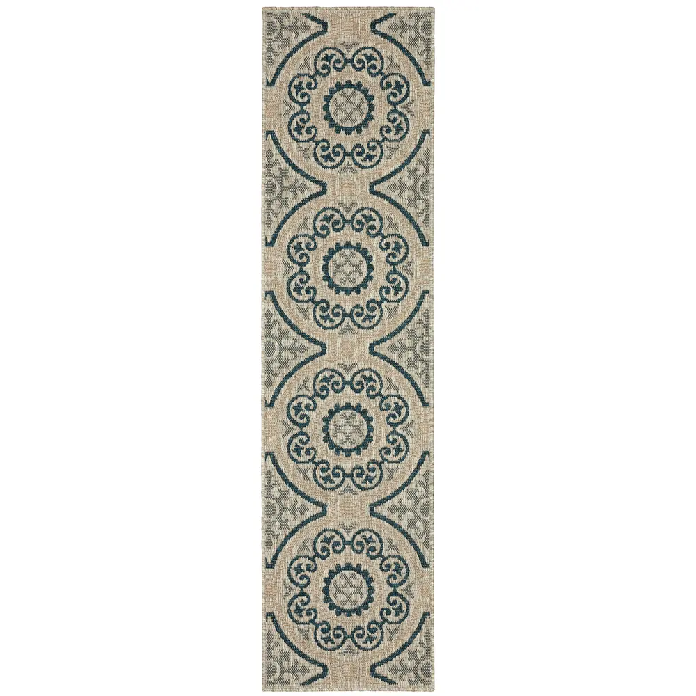 Latitude 609X3 Grey/ Teal Indoor/Outdoor Area Rug - 1'10