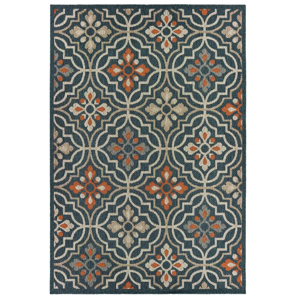 Latitude 709B3 Teal/ Orange Indoor/Outdoor Area Rug - 9'10