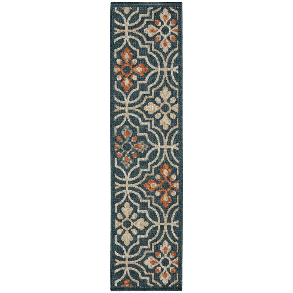 Latitude 709B3 Teal/ Orange Indoor/Outdoor Area Rug - 1'10