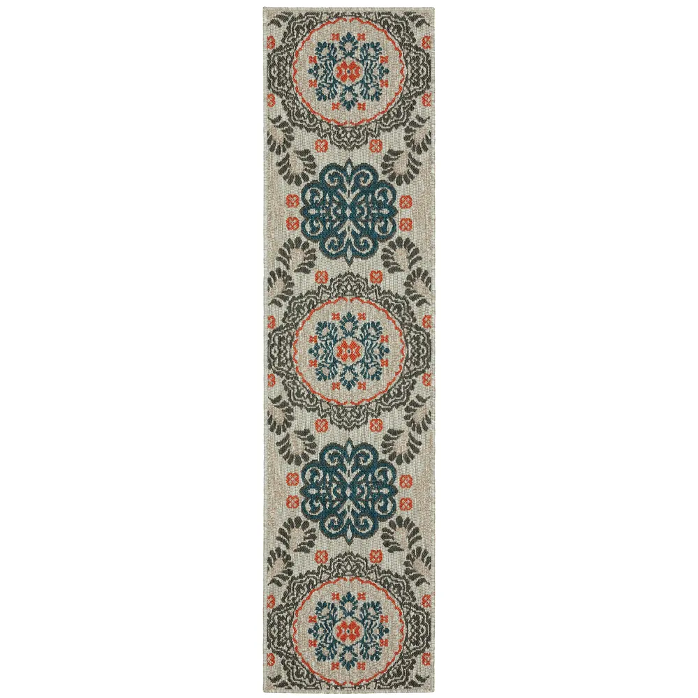 Latitude 1903W Grey/ Teal Indoor/Outdoor Area Rug - 1'10