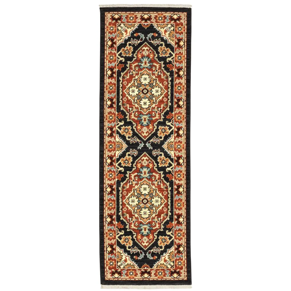 Lilihan 4929A Black/ Rust Indoor Area Rug - 2' x 6'