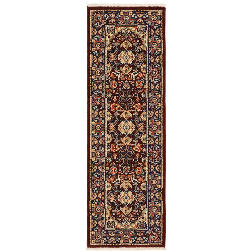 Lilihan 2062R Red/ Blue Indoor Area Rug - 2' x 6'