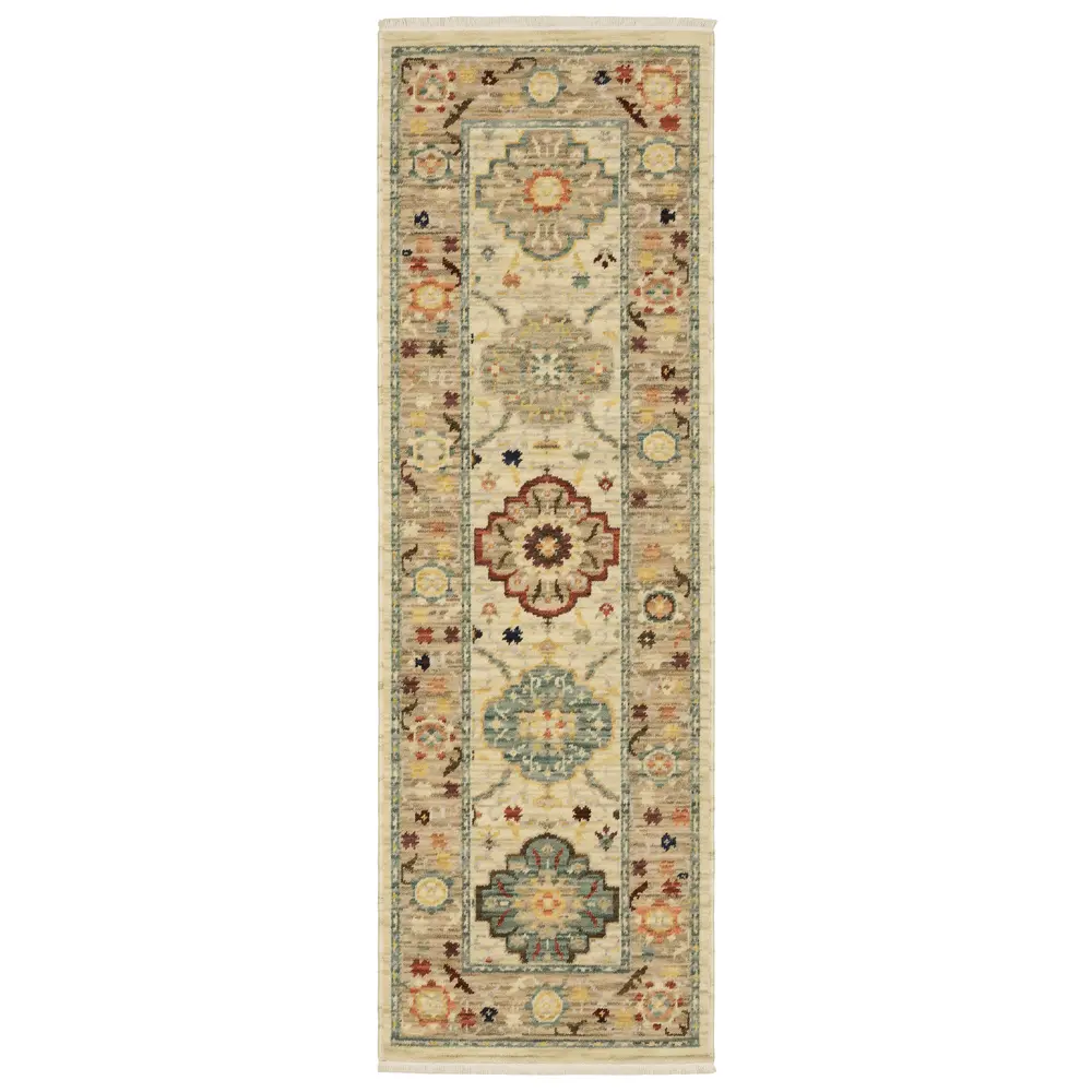 Lilihan 4601W Beige/ Multi Indoor Area Rug - 2' x 6'