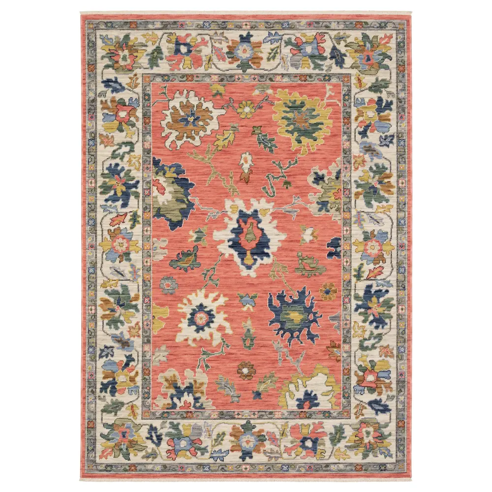 Lucca 2889B Salmon Pink/ Multi Indoor Area Rug - 2' x 3'