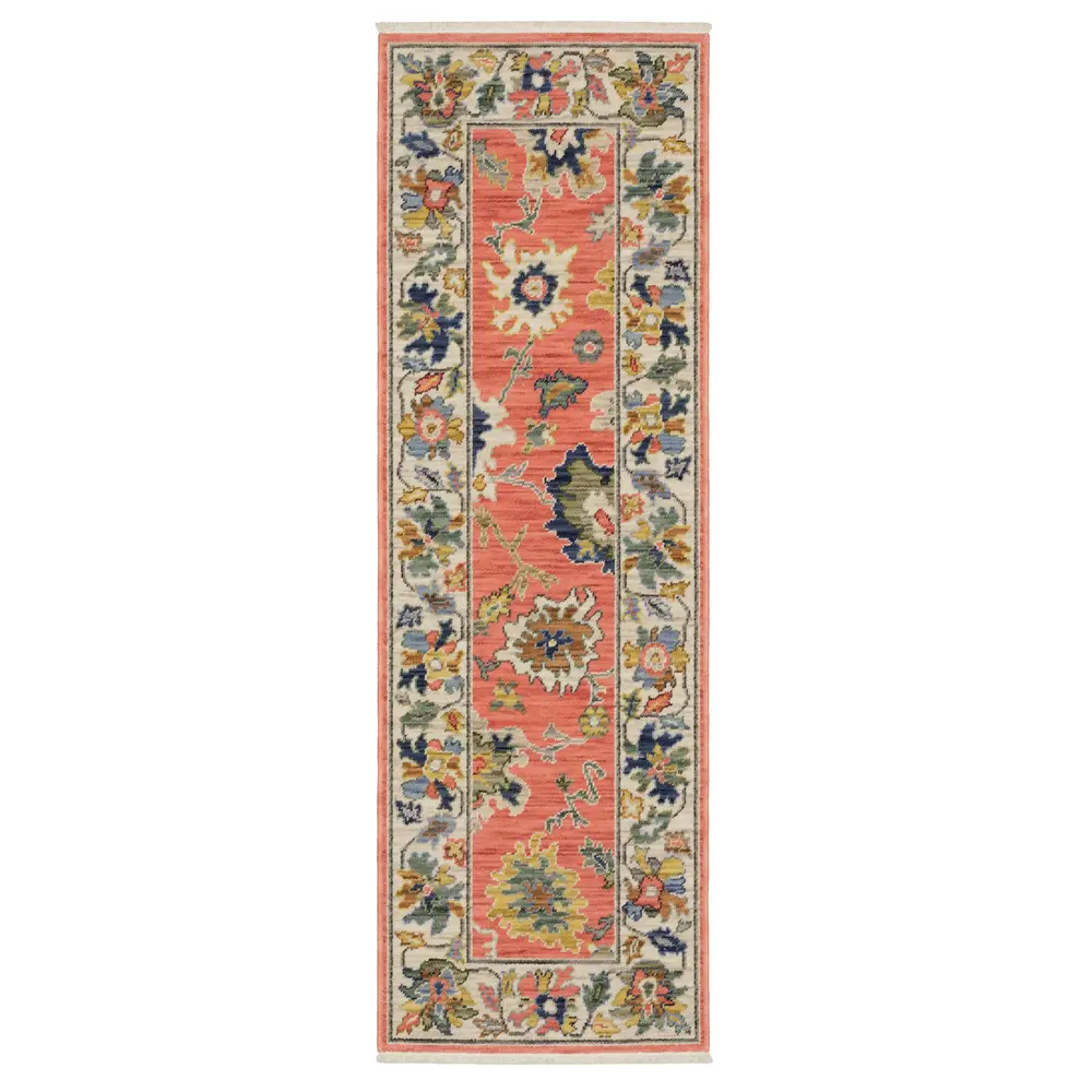 Lucca 2889B Salmon Pink/ Multi Indoor Area Rug - 2' x 6'