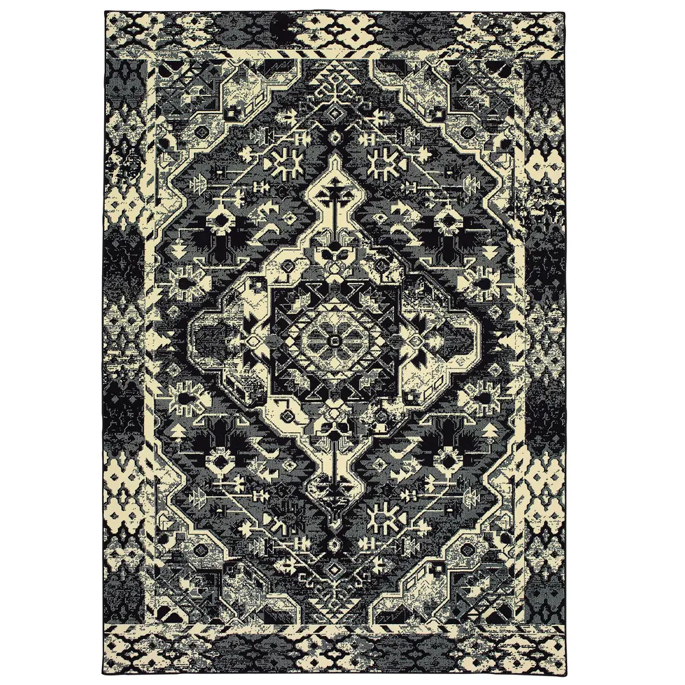 Luna 5603K Black/ Ivory Indoor Area Rug - 9'10