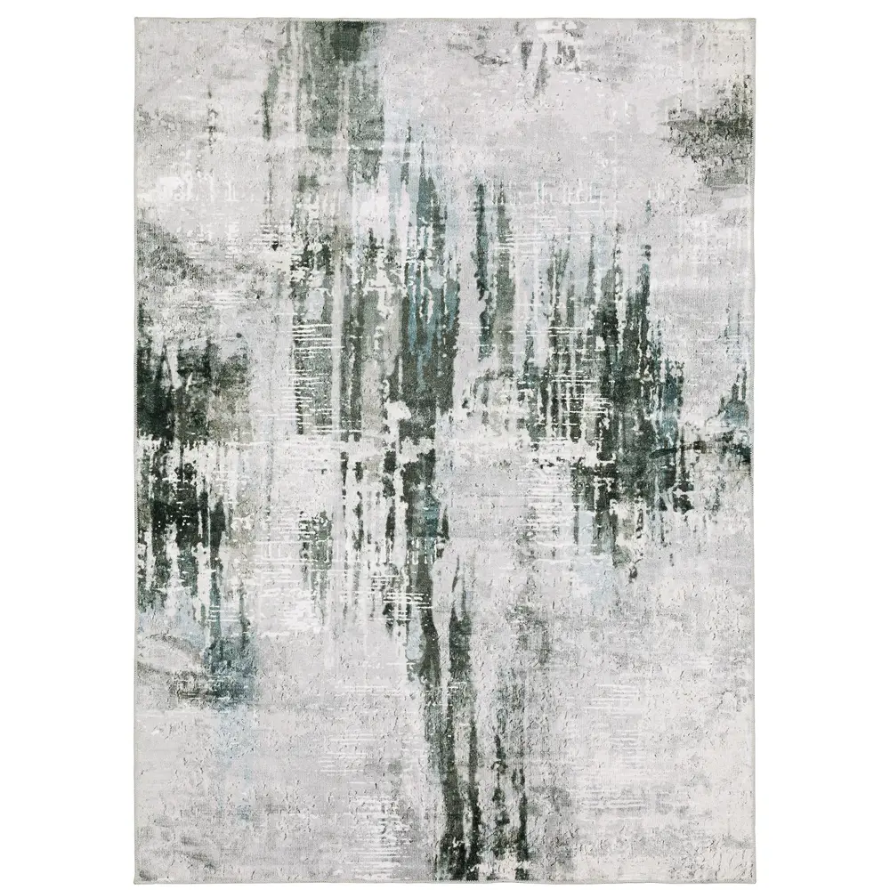 Malibu MAL03 Grey/ Teal Indoor Area Rug - 2' x 3'